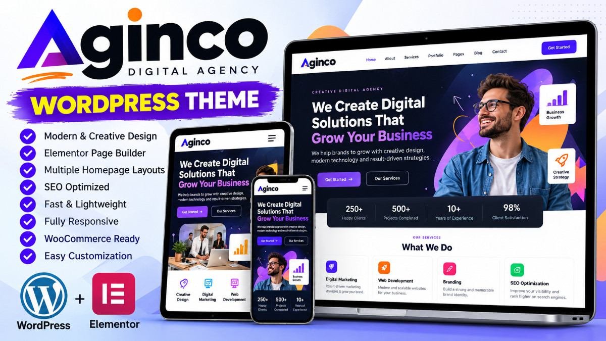 Aginco – Digital Agency WordPress Theme | Creative Business &amp;amp; Marketing Website Template