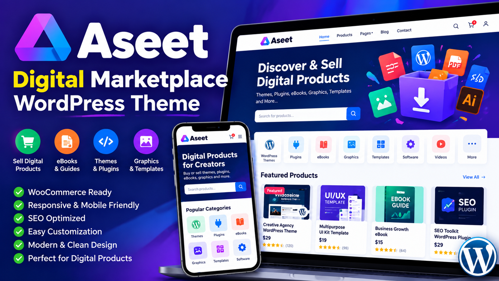 Aseet – Digital Marketplace WordPress Theme for Selling Digital Products