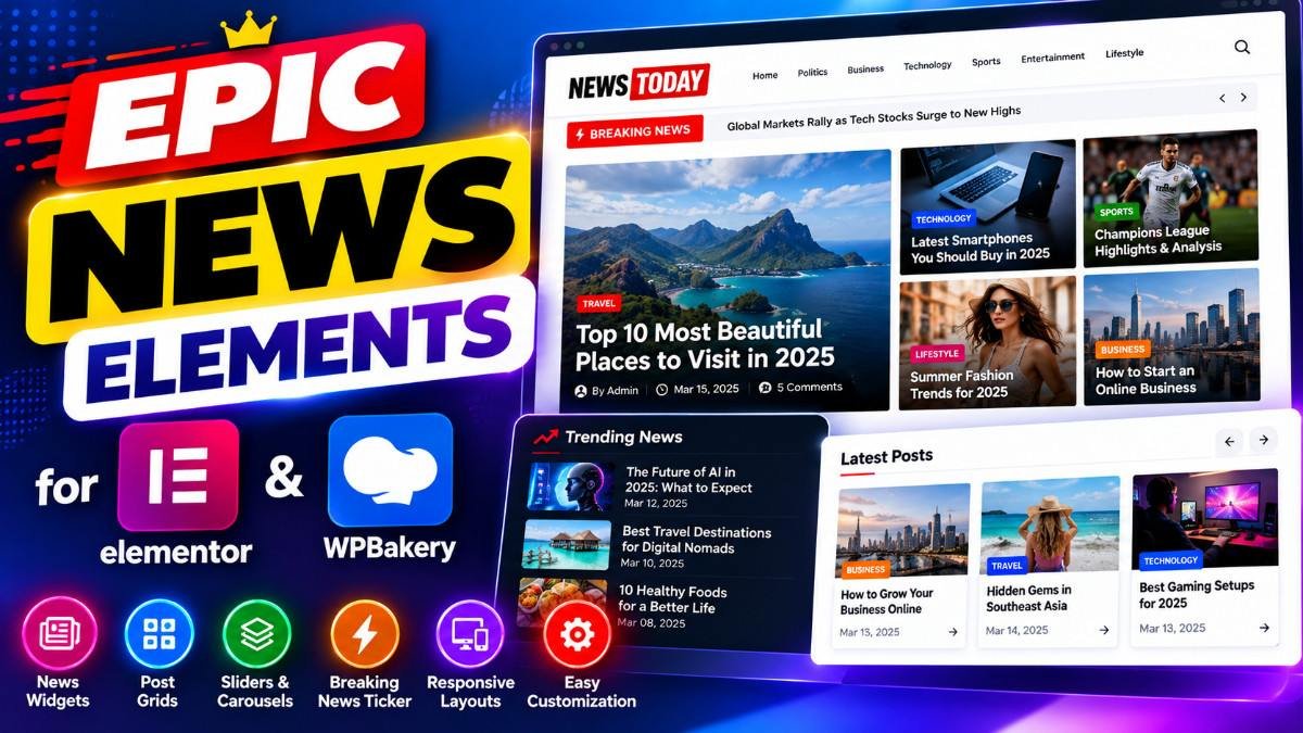 Epic News Elements for Elementor &amp; WPBakery – Professional News, Magazine &amp; Blog Widgets for WordPress